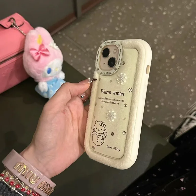 

Kawaii Sanrio Anime Hello Kitty TPU Phone Case Cute Cartoon IPhone15 Lovely Snowman All-inclusiveI Customized Sweet for Girls