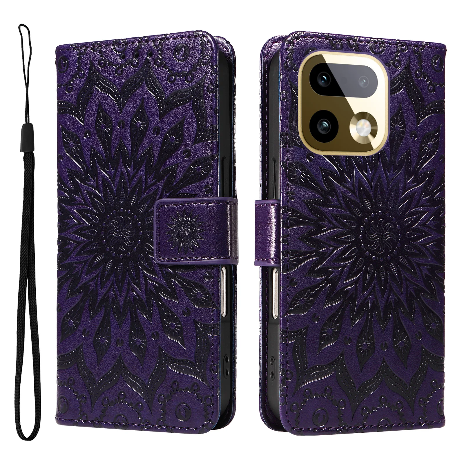 Embossed Mandala Design Leather Wallet Card Holder Flip Case