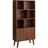 Milo Mid-Century Modern Bookcase with Six Shelves, Two Doors, and Brushed Brass-Finished Knobs 4