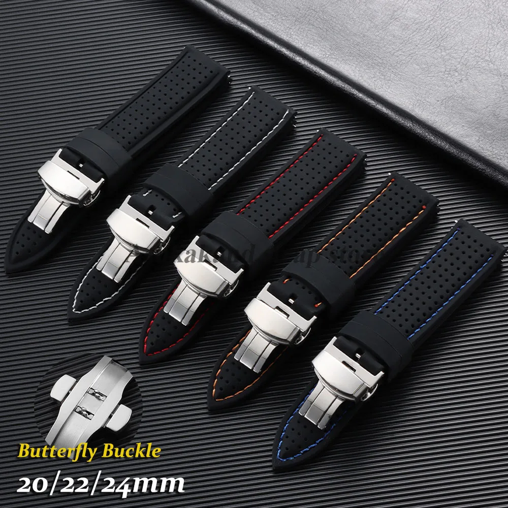 Breathable Silicone Watch Band with Butterfly Buckle