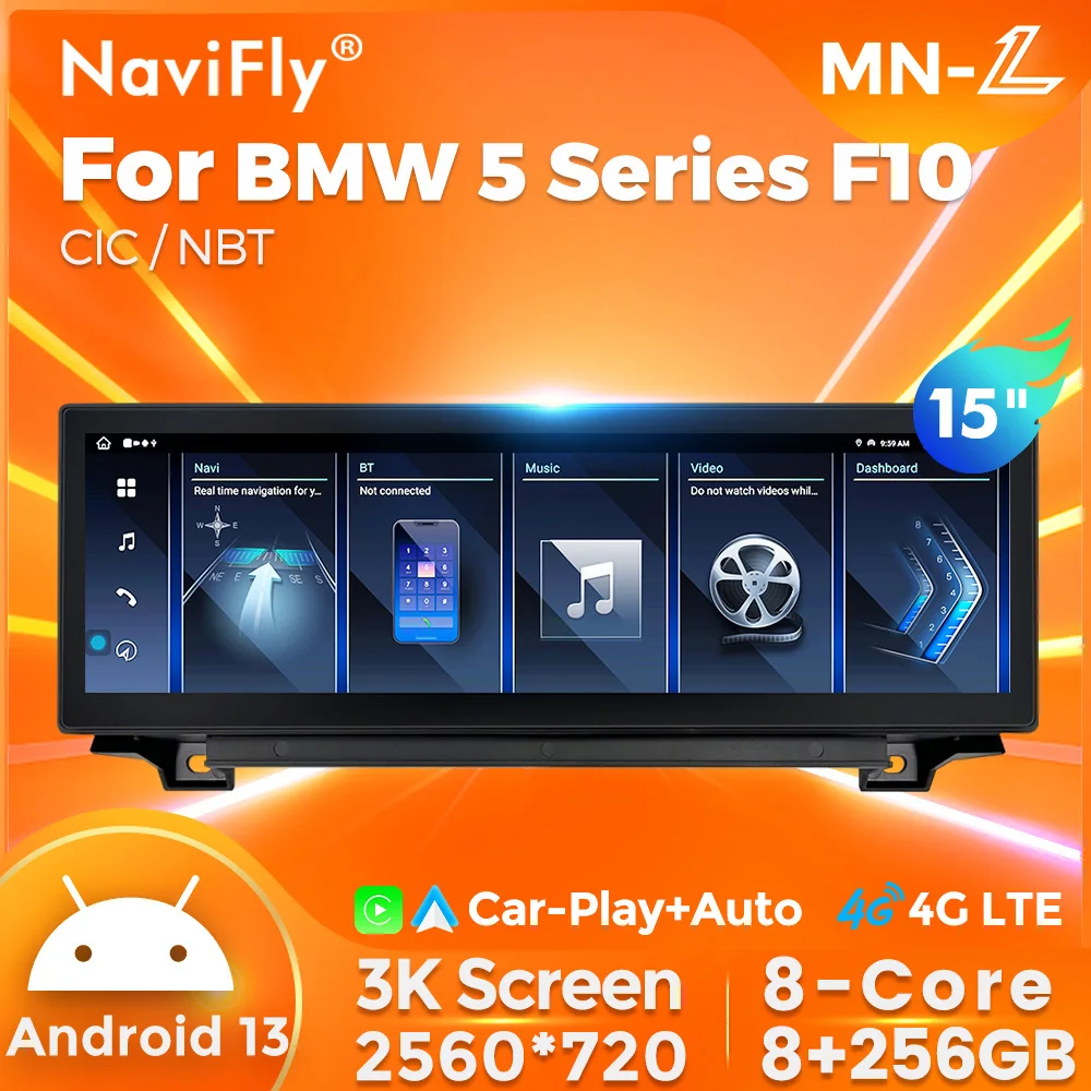 

Автомобильный радиоприемник с 15 "экраном 3k 2560*720 QLED для BMW 5 Series F10/F11/520 CIC/NBT Android 13 система GPS Navi мультимедийный видеоплеер