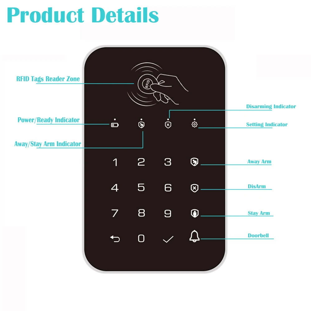 433Mhz Wireless Touch Keyboard Support RFID Card Arm Or Disarm Password Keypad For Tuya Smart WIFI Home Security Alarm System