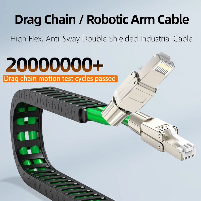 산업용 Cat7 이더넷 케이블 10Gbps 차폐형 EMI 방지 600MHz, 무산소 구리, -40105도 ° C, 공장 자동화 및 기계용