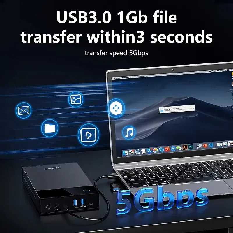 리콘다이트 2.5/3.5 HDD/SSD 인클로저 (USB3.0 허브 지원, 18TB, 타입 C to SATA 어댑터, 툴 프리 HDD 케이스, 12V 전원 포함)