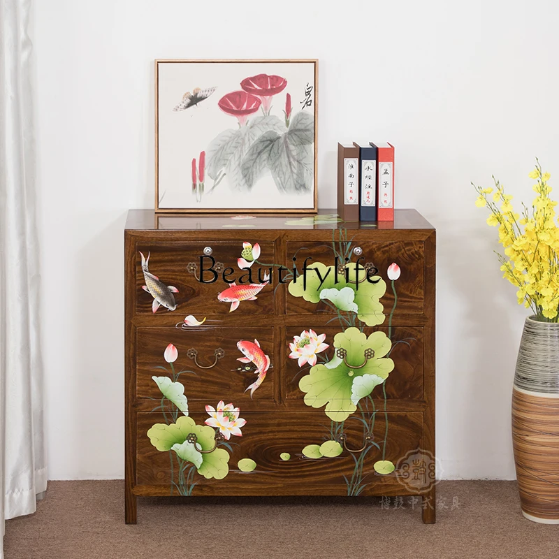 

Simple Solid Wood American Country Entrance Cabinet Chinese Painted Decorative Locker TV Bench for Bedroom