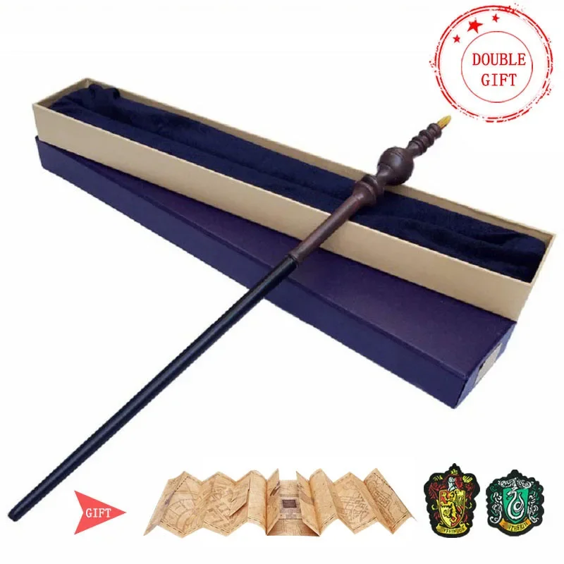 35-42cm Metal Core Magic Wand 24 specie Cosplay Dumbledore Voldemort Malfoy Snape Potter Wands Toys Map Badge come regalo gratuito