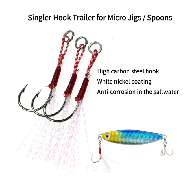 Elllv 100PCS/box Slow Jigging Assist Hook Single Barbed Cast Jig Hooks With  Feather Sea Bass