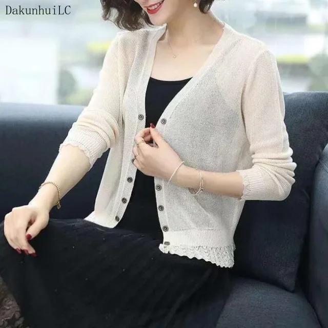 New 2023 Autumn Summer Cardigan Women Hollow Out Shawl Knitted Sweater Female Cardigans Women Thin Jacket Coat Ladies Tops 2