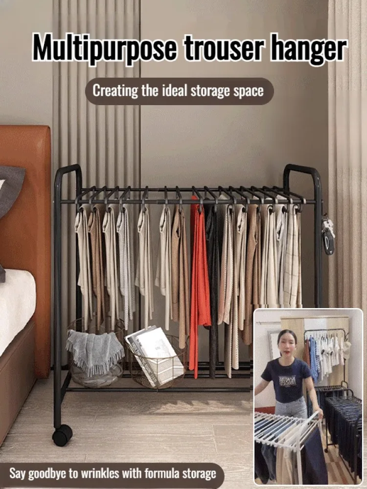 Multifunctional Retractable Clothes Rack With Wheels Floor-standing Movable Trouser Rack Household Drying Clothing Storage