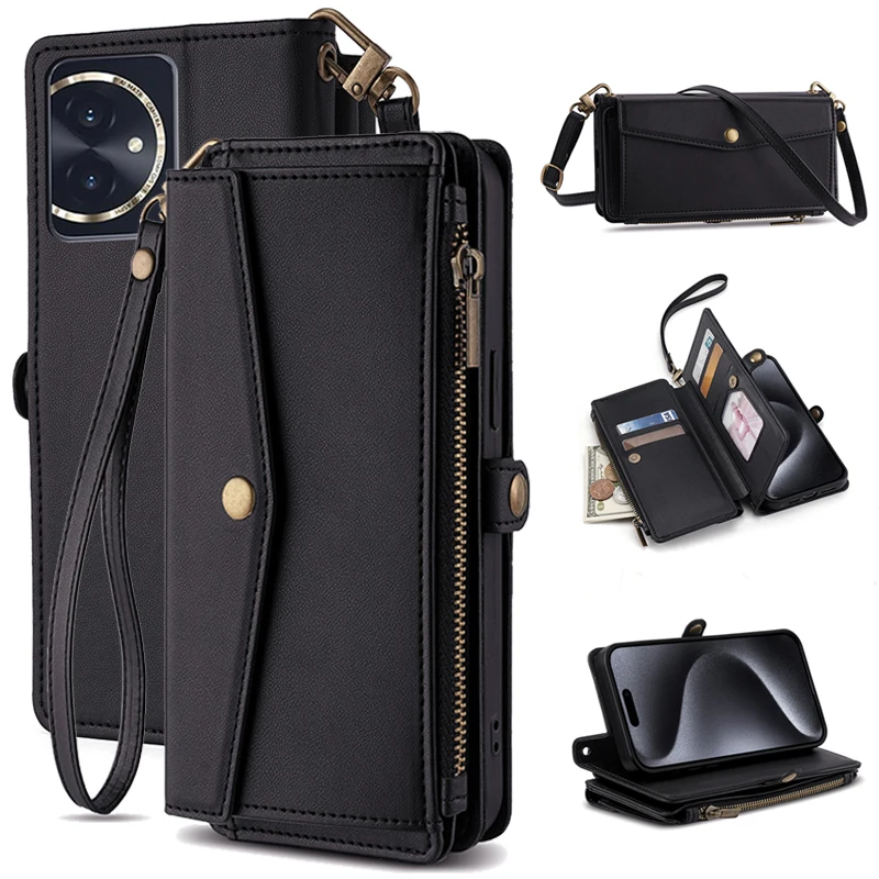 Leather Wallet Lanyard Case with Card Holder - Luxurious Phone Cover