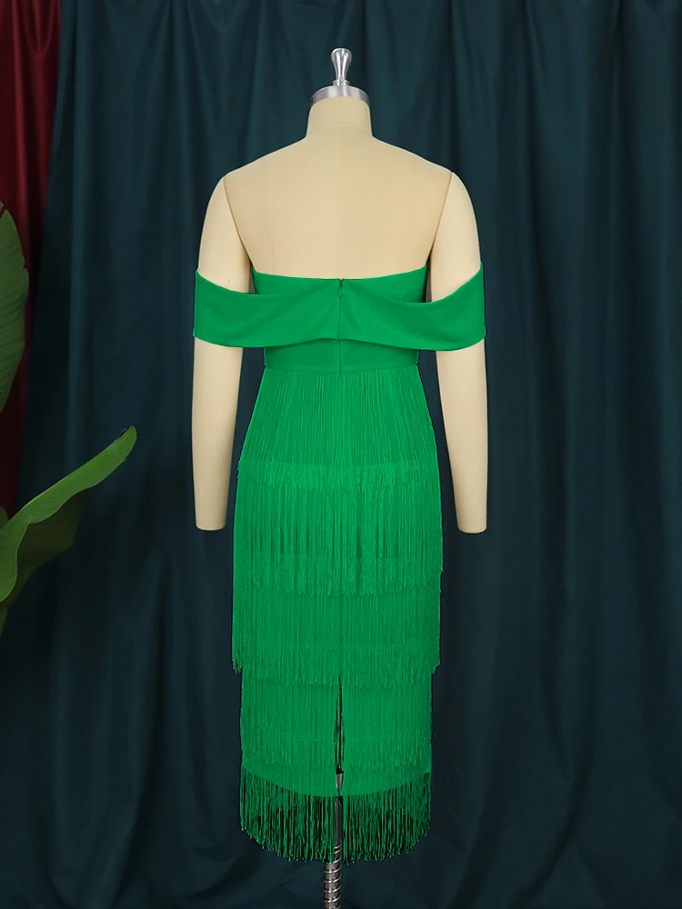 Green Tassel Dresses for Ladies Off Shoulder Tube Top Empire Evening  Cocktal Club Party Gowns Large Size 4XL Fringe Outfits - AliExpress  200000345