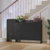 Modern Shoe Cabinet with 4 Flip Drawers, Large Shoe Storage Cabinet with Hidden Stool & Adjustable Shelves, Wood Shoe Rack Organ 4