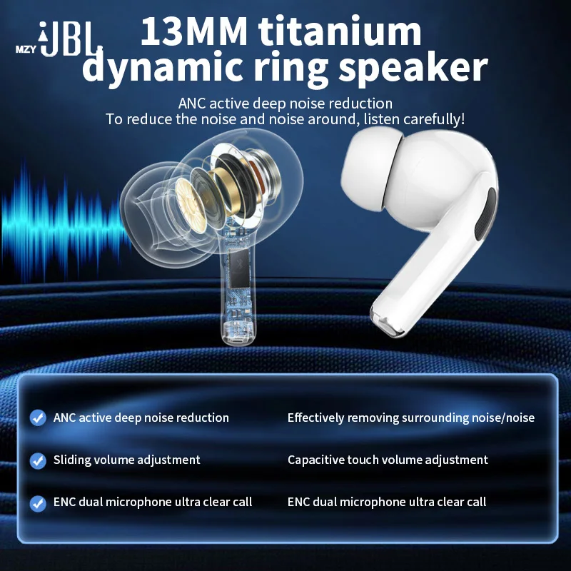 MzyJBL A8 프로 ANC 무선 이어폰, LED 스크린, 노이즈 캔슬링, 블루투스 5.4 헤드폰, 스포츠 이어버드, 마이크 포함, 안드로이드 iOS용