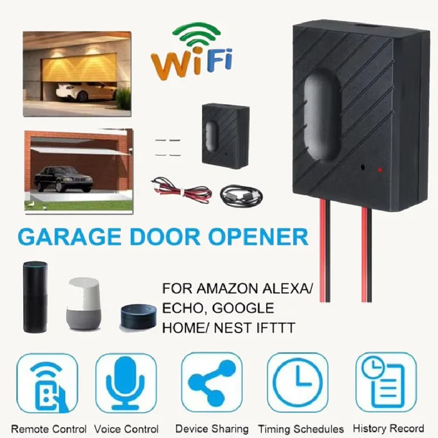 WiFi Smart Garage Door Opener Smart APP Phone Remote Opener Compatible with Alexa/Echo/Google Home/Nest IFTTT for Voice Control 1
