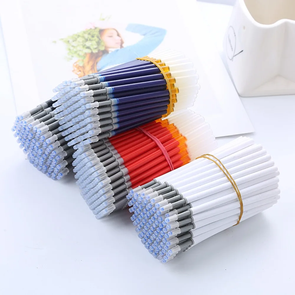 30pcs 유니버설 0.5mm 젤 펜 리필 학생 대용량 프레스 펜 펜 코어 블랙 블루 레드 총알 헤드 쓰기 도구