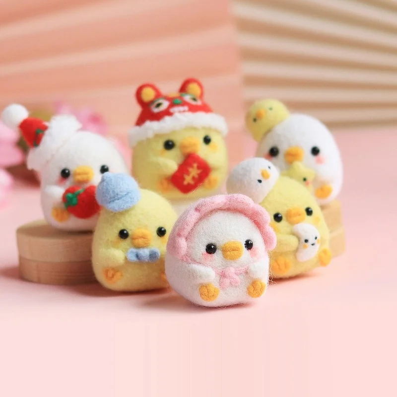 Cartoon Duck Wool Felt Diy Cross Stitch Kits Animal Funny Poke Poke Needle Needlework Doll Gift Christmas Home Decoration