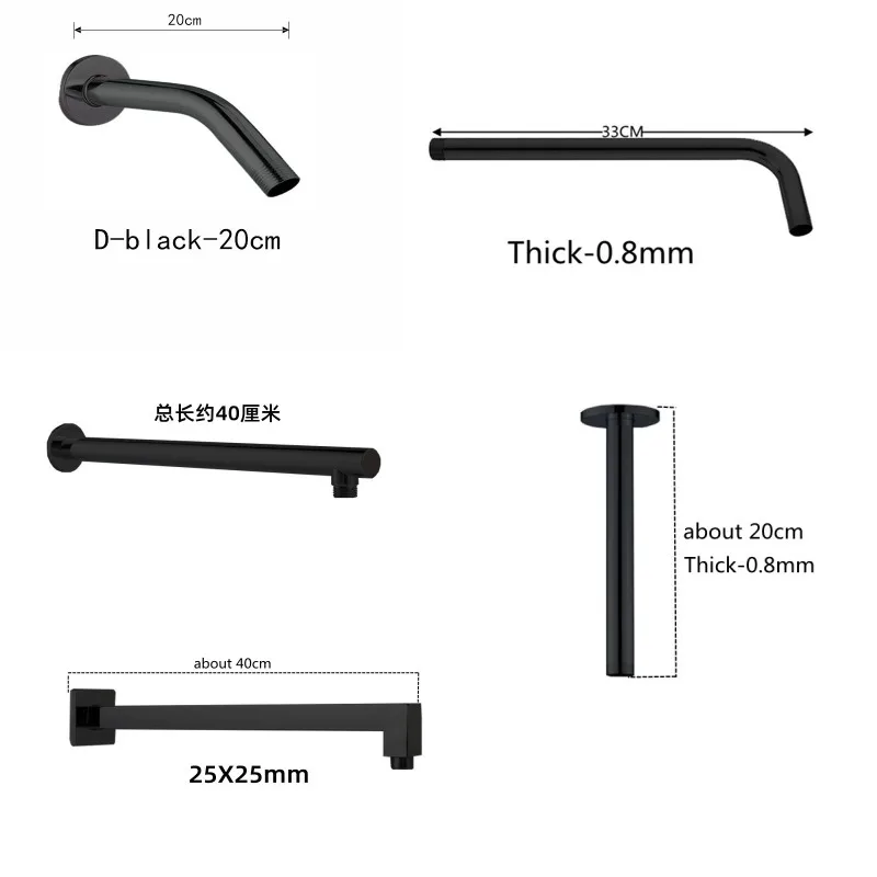 Set Incasso Doccia Con Deviatore Con Braccio A Soffitto 32 Cm E Soffione 25x25 Cm Nero Opaco Fusio