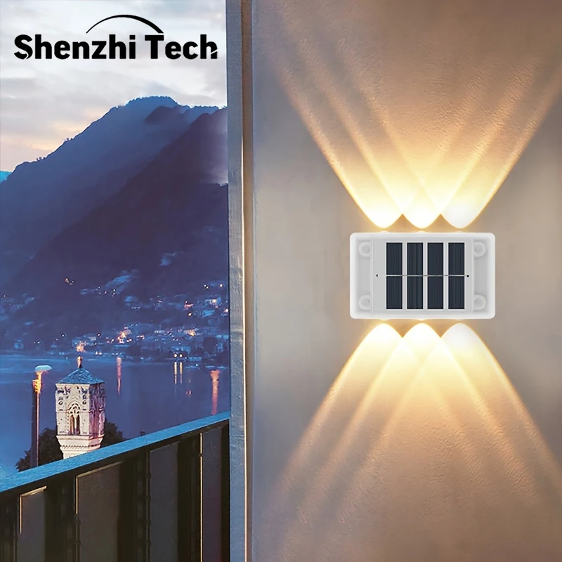 6LED Solar Lights Outdoor,IP65 Waterproof Wall Lamp,Light Control Fence Lighting for Garden Street Balcony Terrace Decor(2Pack）