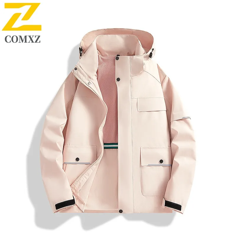 COMXZ Hooded Men Jacket Outdoor Climbing Wind Resistant Motorcycle Coat Urban Street Wear Resistant Lightweight Autumn Apparel