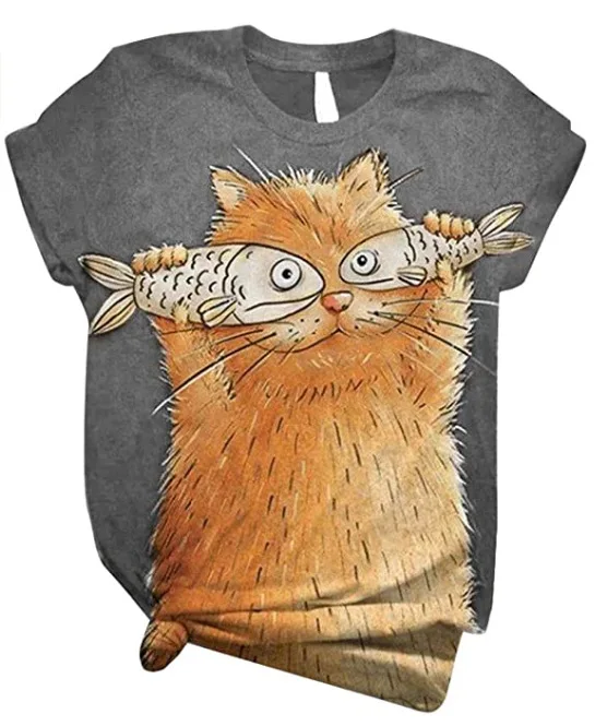 T-shirt imprimé hibou 3D pour femme, surdimensionné, décontracté, à manches courtes, motif chat, motif animal, Kawaii801_voghion.com