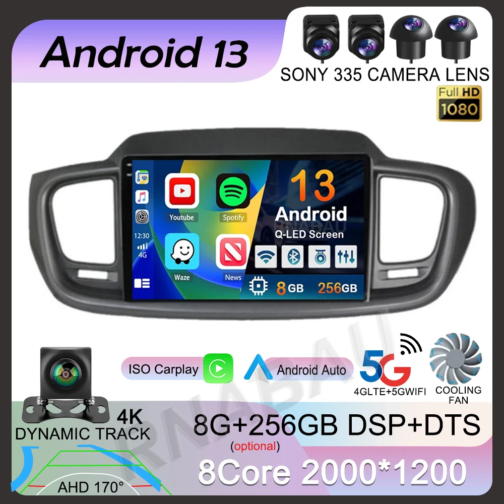 

Android 13 Carplay Auto 4G+WIFI For Kia Sorento 3 2015 2016 2017 2018 GPS Car Radio Navigation Multimedia Video Player Stereo BT