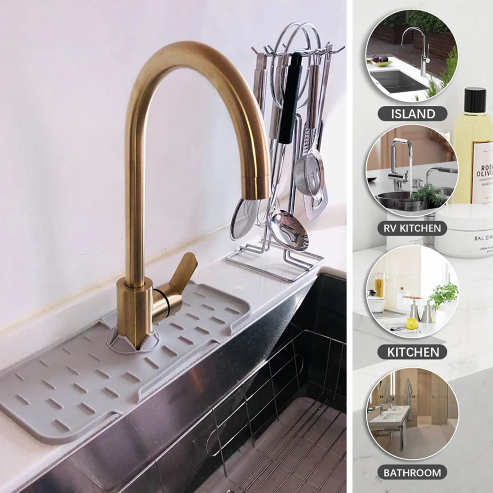 Kitchen Faucet Absorbent Mat Sink Splash Guard Silicone Faucet Splash Catcher Countertop Protector For Bathroom Kitchen Gadgets