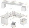 L Shaped Desk with 6 Drawer, 108" Home Office Desk with File Drawer & Power Outlet, Corner Computer Desk with Monitor Shelf 5