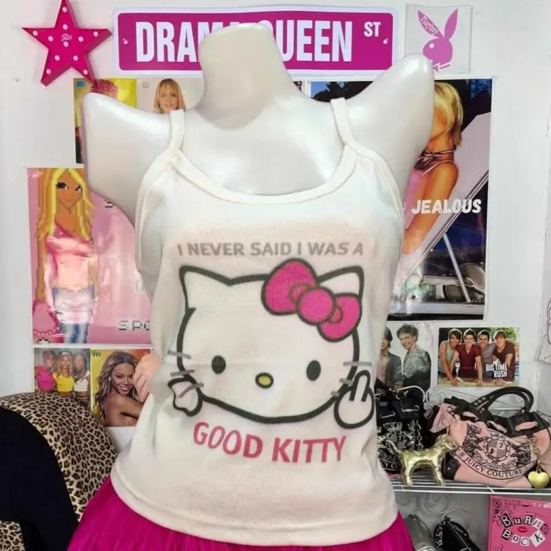 

Hello Kitty Sanrio плюшевая кавайная мультяшная Милая Y2K печатная Cami тонкая майка Аниме плюшевые игрушки для девочек детские игрушки подарок на день рождения
