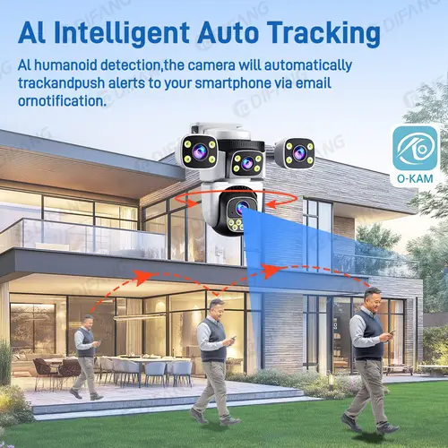 10K 20MP Four Screen Outdoor WiFi Cam PTZ 5X Zoom Night Vision Four Lens 10K Wireless CCTV Surveillance Cam Security Protection - Image 4