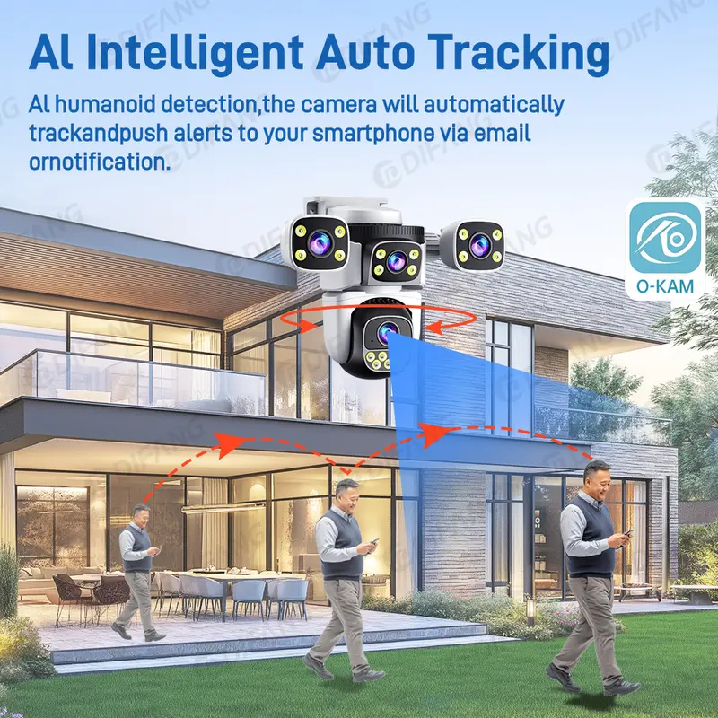 10K 20MP Four Screen Outdoor WiFi Cam PTZ 5X Zoom Night Vision Four Lens 10K Wireless CCTV Surveillance Cam Security Protection - Image 4