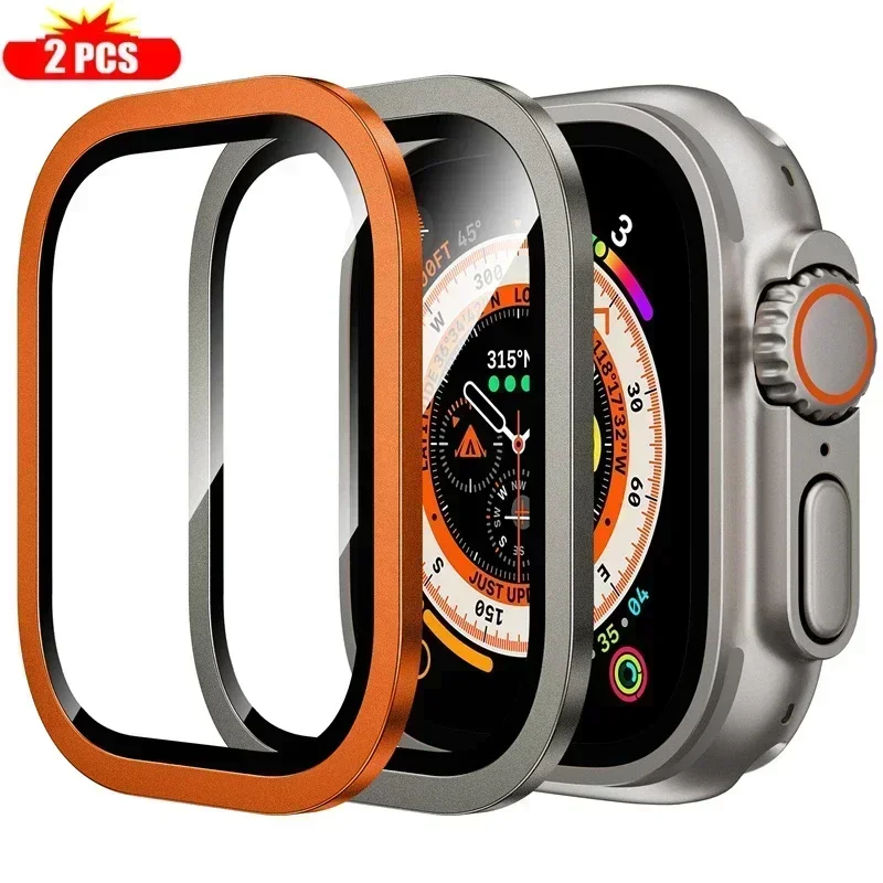 Titanium Metal Tempered Glass Screen Protector for Apple Watch - Anti-Scratch Frame (2-Pack)