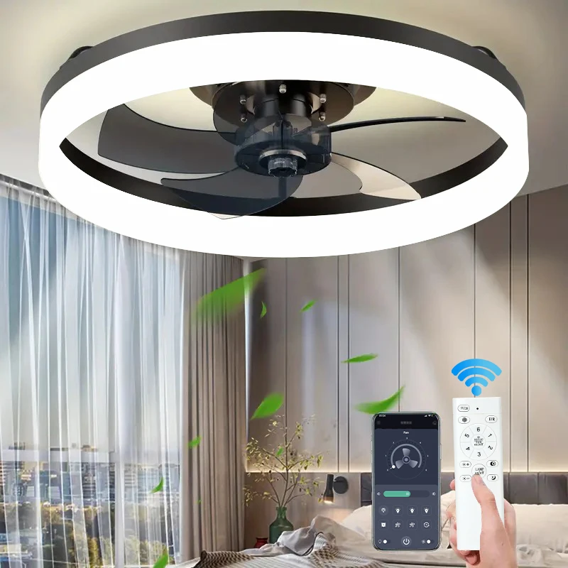 Ceiling fan with LED light, remote control six-speed fan adjustment, suitable for bedroom, kitchen and guest ceiling fan lights