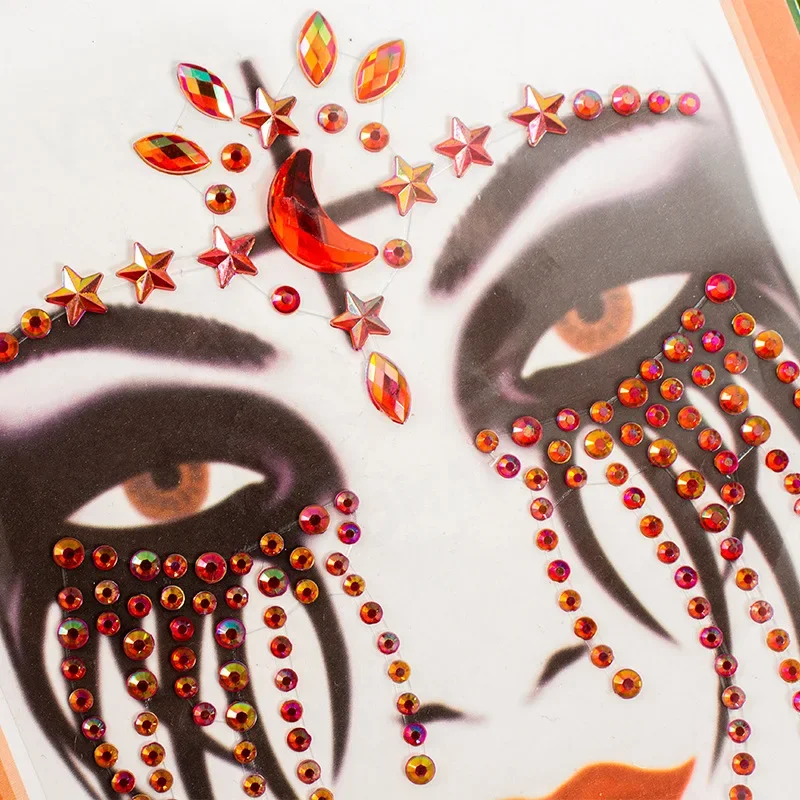 

Easter Halloween Face Rhinestones Fun Fake Tattoo Sticker Disposable Face Eyes Crystal Sticker for Women Party Makeup Decoration