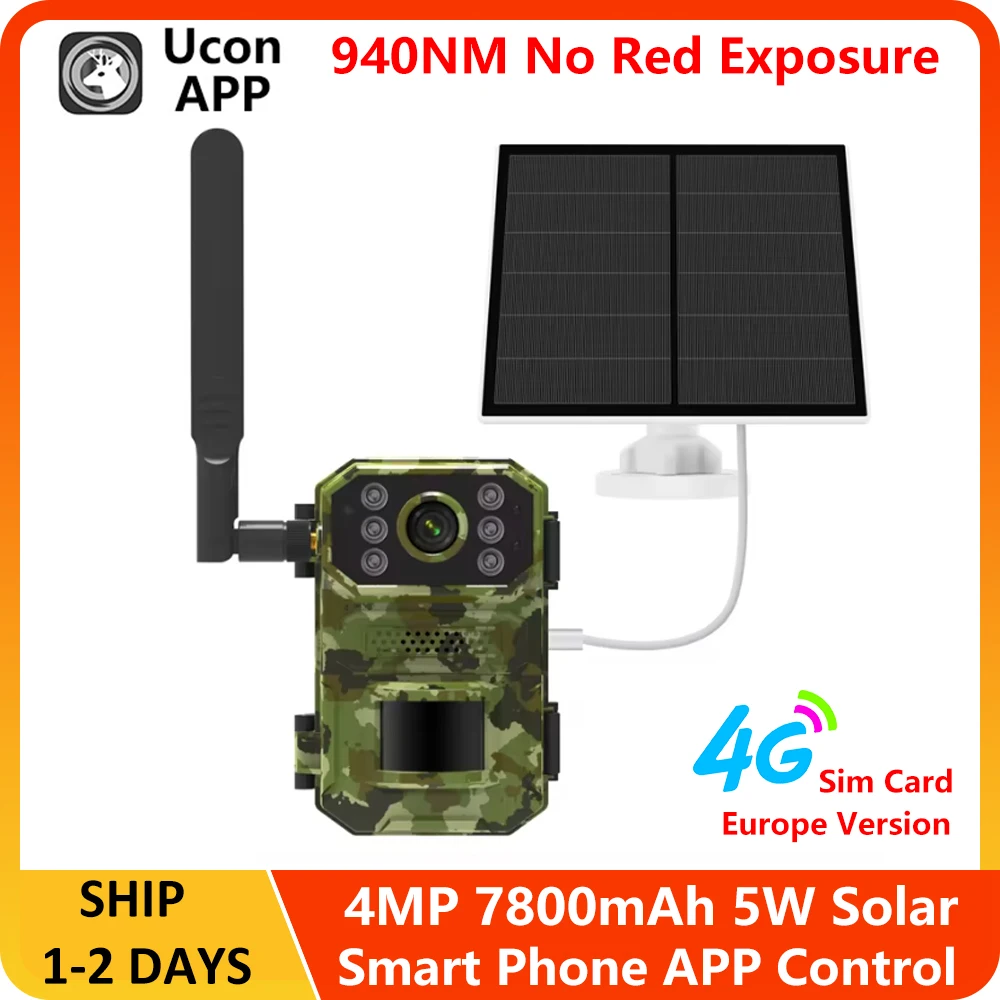 EU UCON Outdoor Wildlife 7800mAh Battery 4MP 5W  Motion Activated Trigger Waterproof Hunting Trail Camera 4G with Night Vision 1