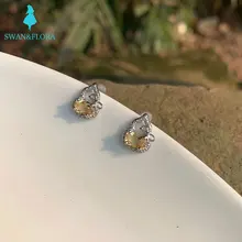 

100% Genuine Natural Citrine Brazil 925 Sterling Silver Stud Earrings turtle for women Jewelry Gift