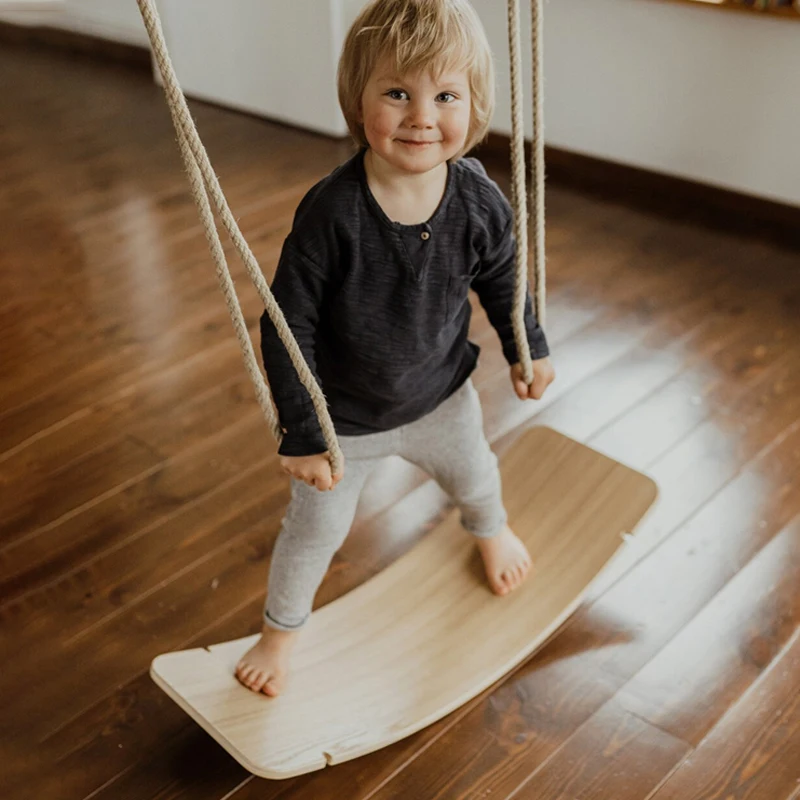 Gentle Monster Wooden Wobble Balance Board, 35 Inch Rocker Board Natural Wood, Kids Toddler Open Ended Learning Toy, Yoga Curvy
