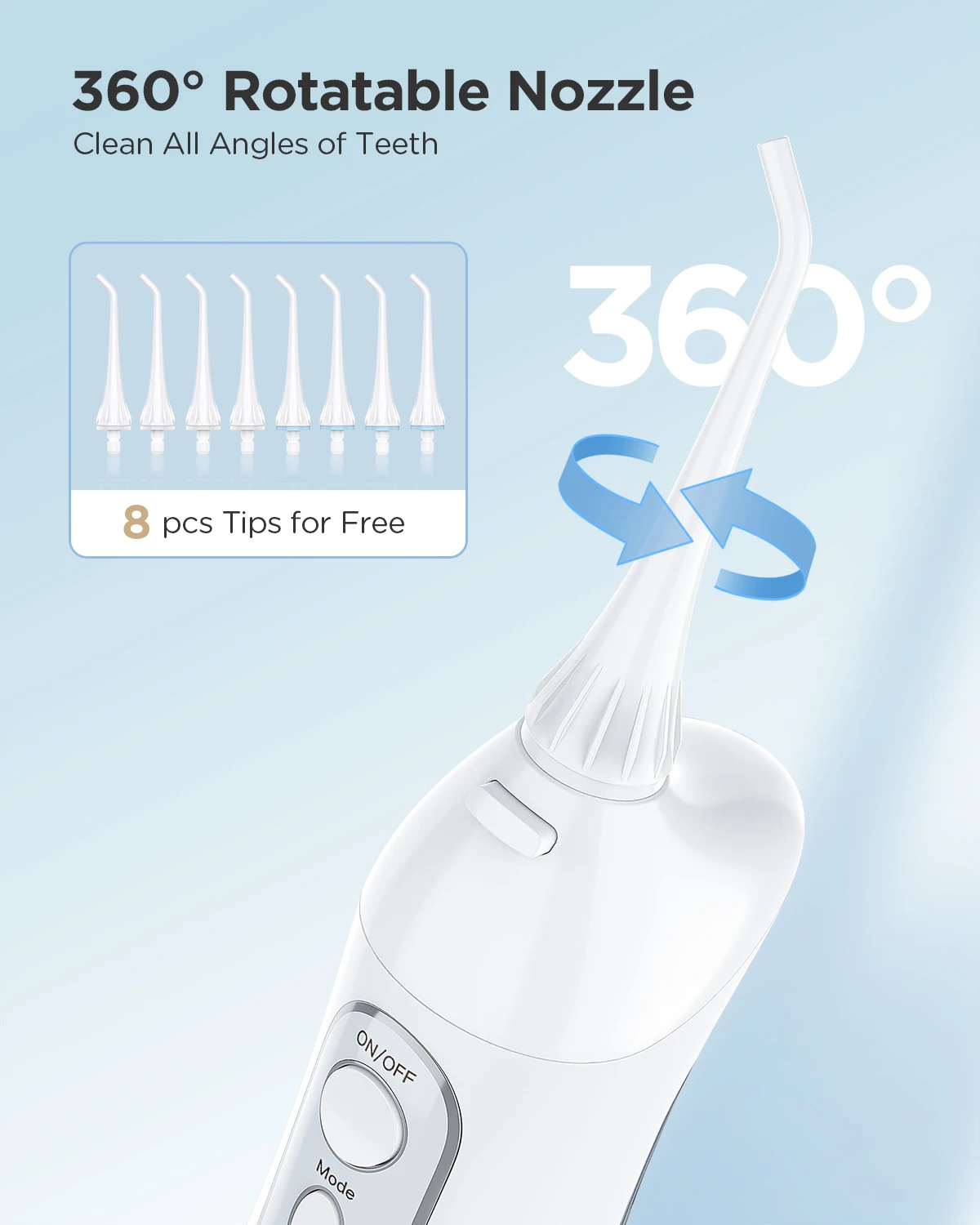 Fairywill Elektrische tragbare Zahnwasserflosser Munddusche USB wiederaufladbar wasserdicht 3 Modi Jet Zahnstocher 7 Tipps Reiniger – Detail 15