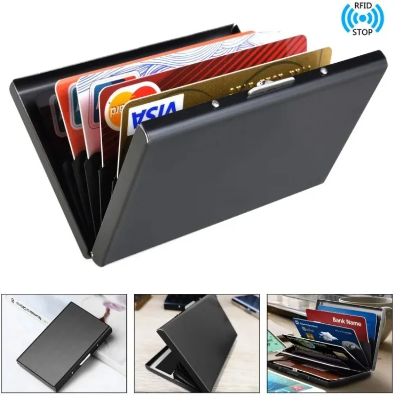 ID Credit Card Box Stainless Steel RFID Blocking Cards Organizer Case Holder 6 Cards Hold Available Business Card Storage Box