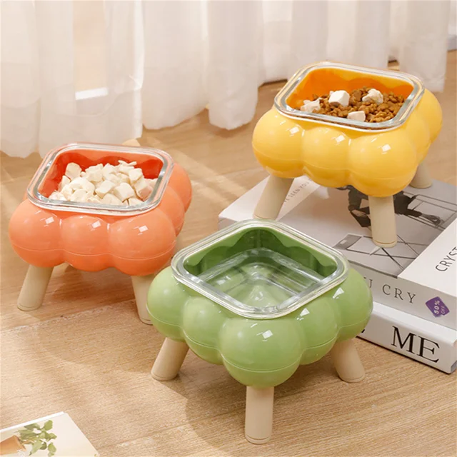 1 PCS New cat eating tall bowl bubble glass four-legged high-leg cat bowl easy to clean pet high-legged neck bowl 6