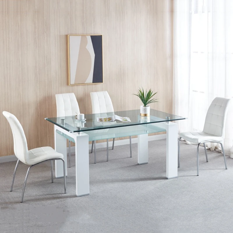 

5 Pieces Luxury Dinning Table Set Modern Rectangular Dining Sets Tempered Glass Dining Table and Chair Living Room Set Furniture