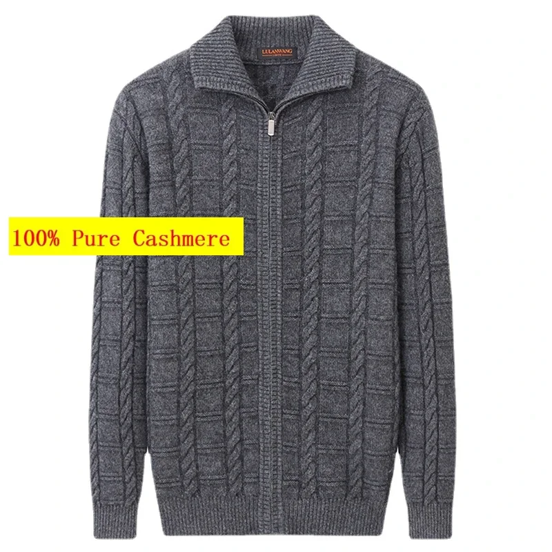 

New Arrival Fashion Double Thickened 100% Pure Cashmere Cardigan Men's Zipper Neck Warm Coat Size XS S M L XL 2XL 3XL 4XL 5XL