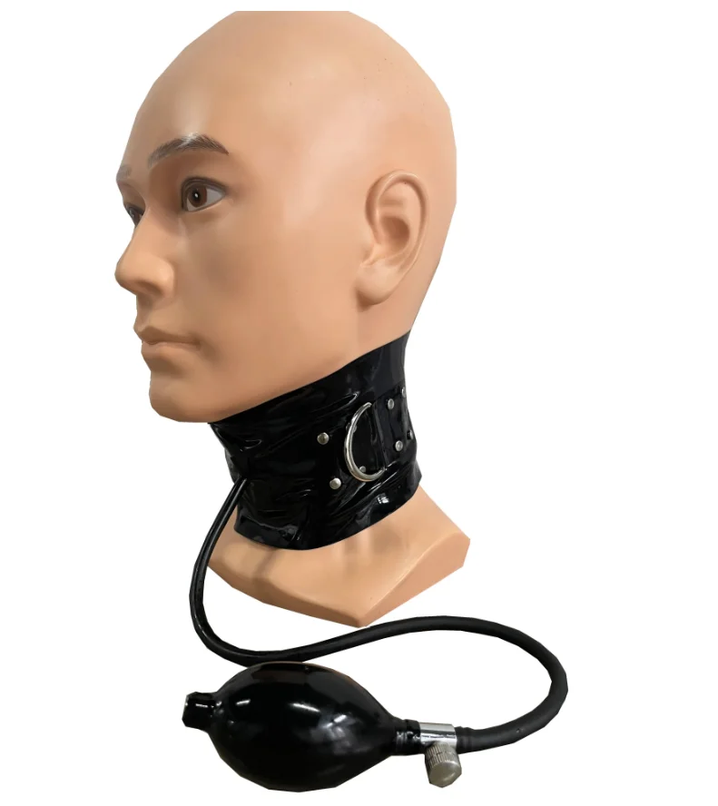 10MMBlackLatexNeckCorsetCollarHoodInflateInflatableneck