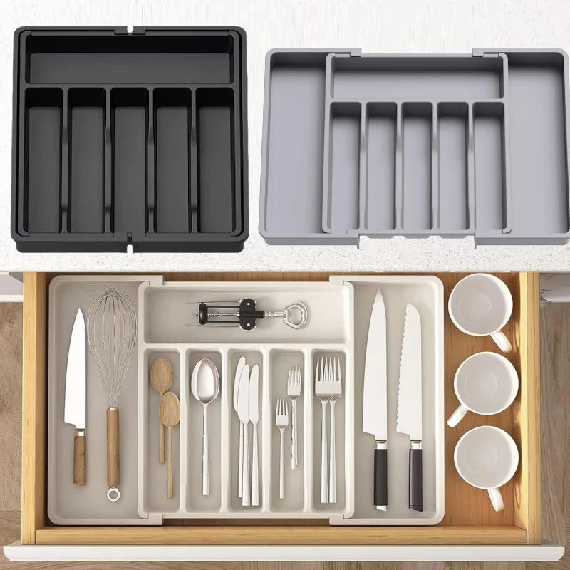 

Выдвижной лоток для столовых приборов, кухонный ящик для хранения, держатель для ножей, пластиковый лоток, лоток для вилки, ложки, разделитель, ящик, коробка, органайзер для столовых приборов, принадлежности