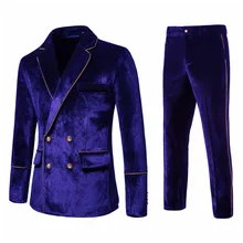 

Autumn Winter Blzer Suits Men's Casual Solid Color Velvet Double Breasted Turn-down Collar Blzer Jacket Button Pencil Pants Suit
