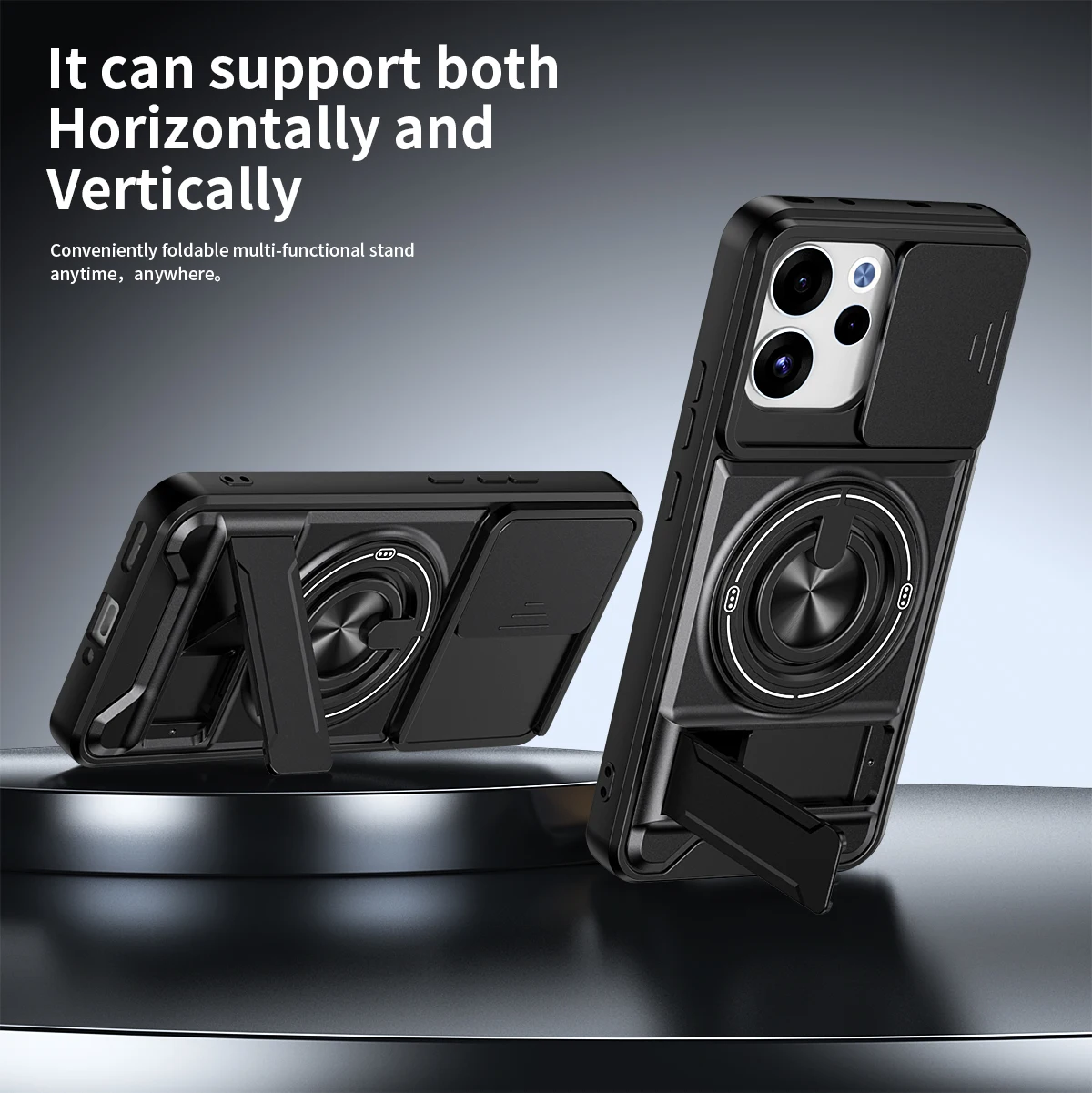 Rotatable Slide Camera Protection Ring Stand Shockproof Phone Case Cover