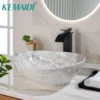 KEMAIDI Ceramic Vessel Sinks Oval Bathroom Sink Above Counter Vessel Sink with Faucet and Drain Combo 16 inch Marbling Vessel 1