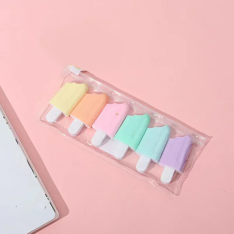 6 Pcs/Lot Cute Cartoon Highlighters School Office Stationery Students Drawing Supplies Kawaii Ice Cream Mini Paint Marker Pen 2