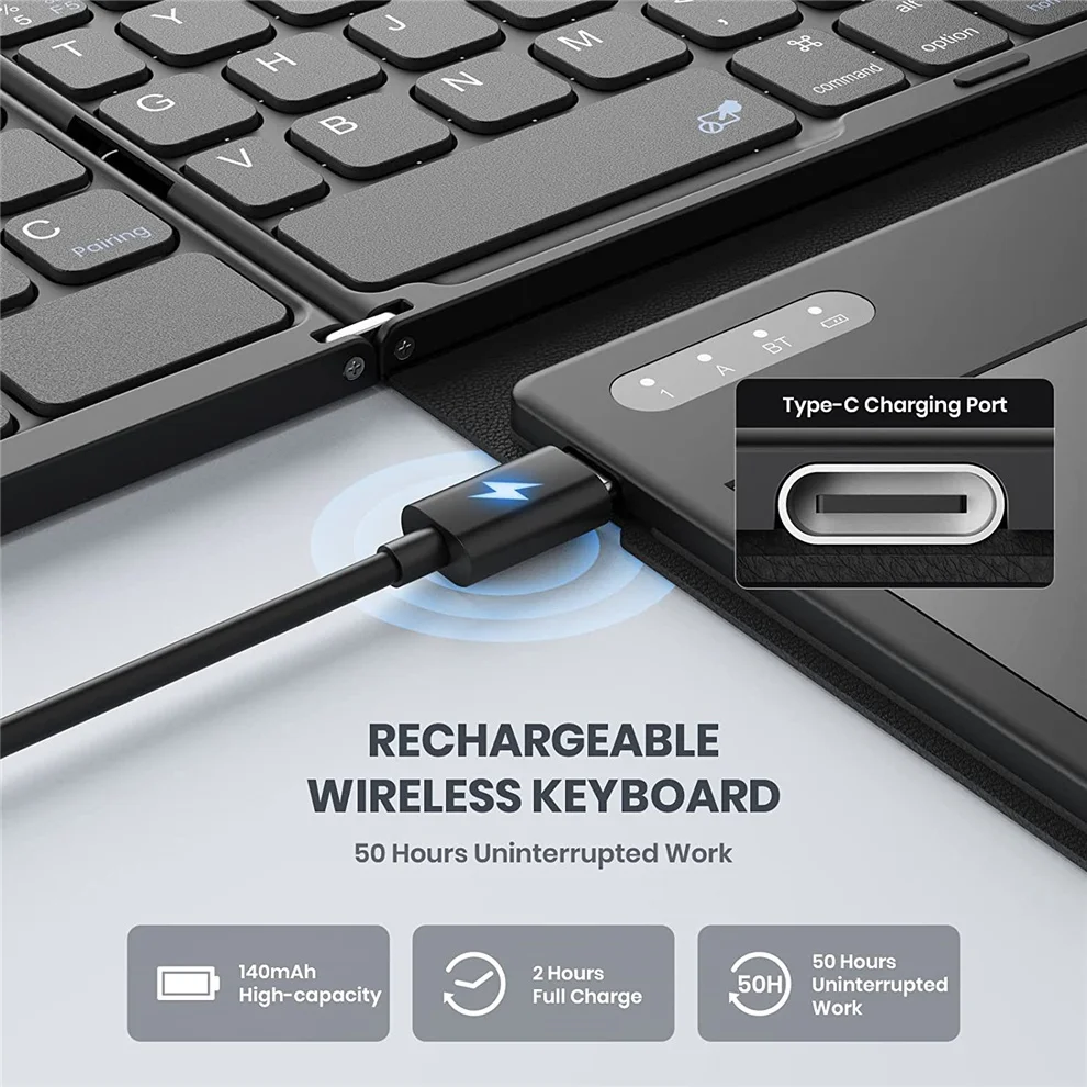 grande, recarregável Tri-Folding teclado sem fio
