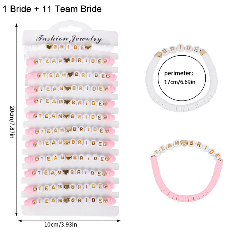 12Pcs Pink Team Bride Elastic Bracelets Set Bridal Shower Gifts Bachelorette Party Favors Supplies Boho Wedding Decoration