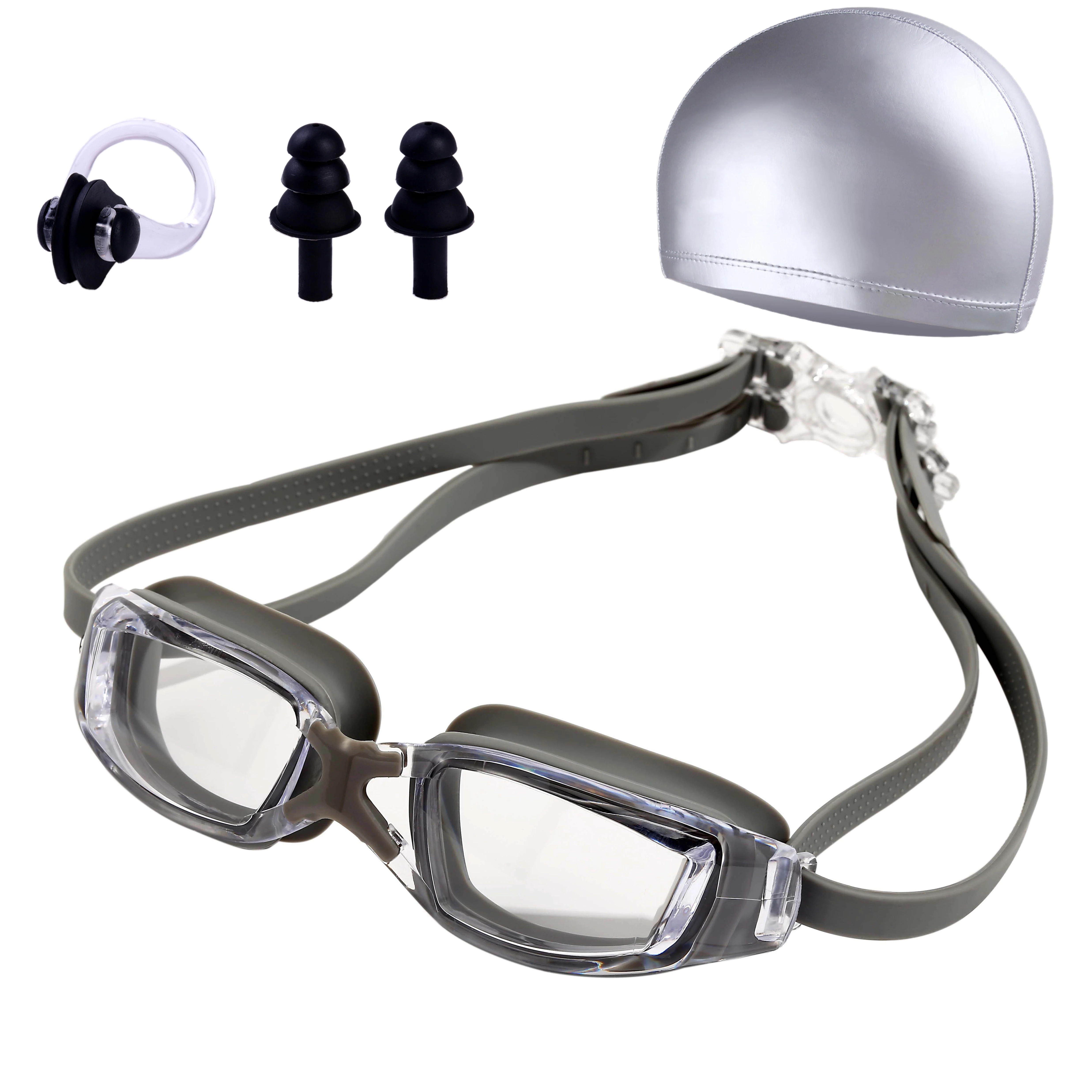 Men and women swimming goggles adult high-definition防雾 waterproof swimming goggles ear plug nose clip cap set